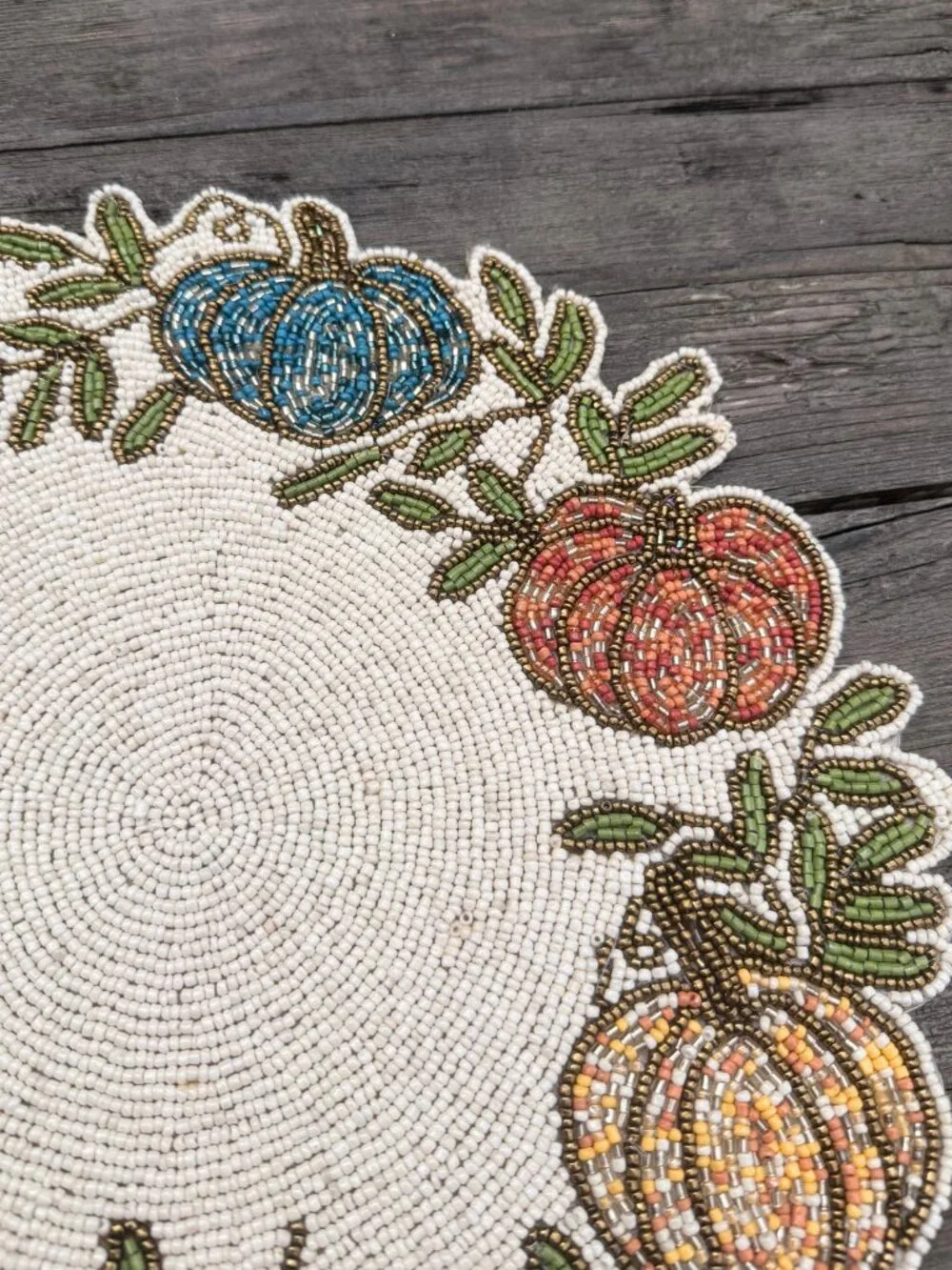 RACHEL ZOE 15” Beaded Harvest Fall Thanksgiving Pumpkin Patch Placemat Charger